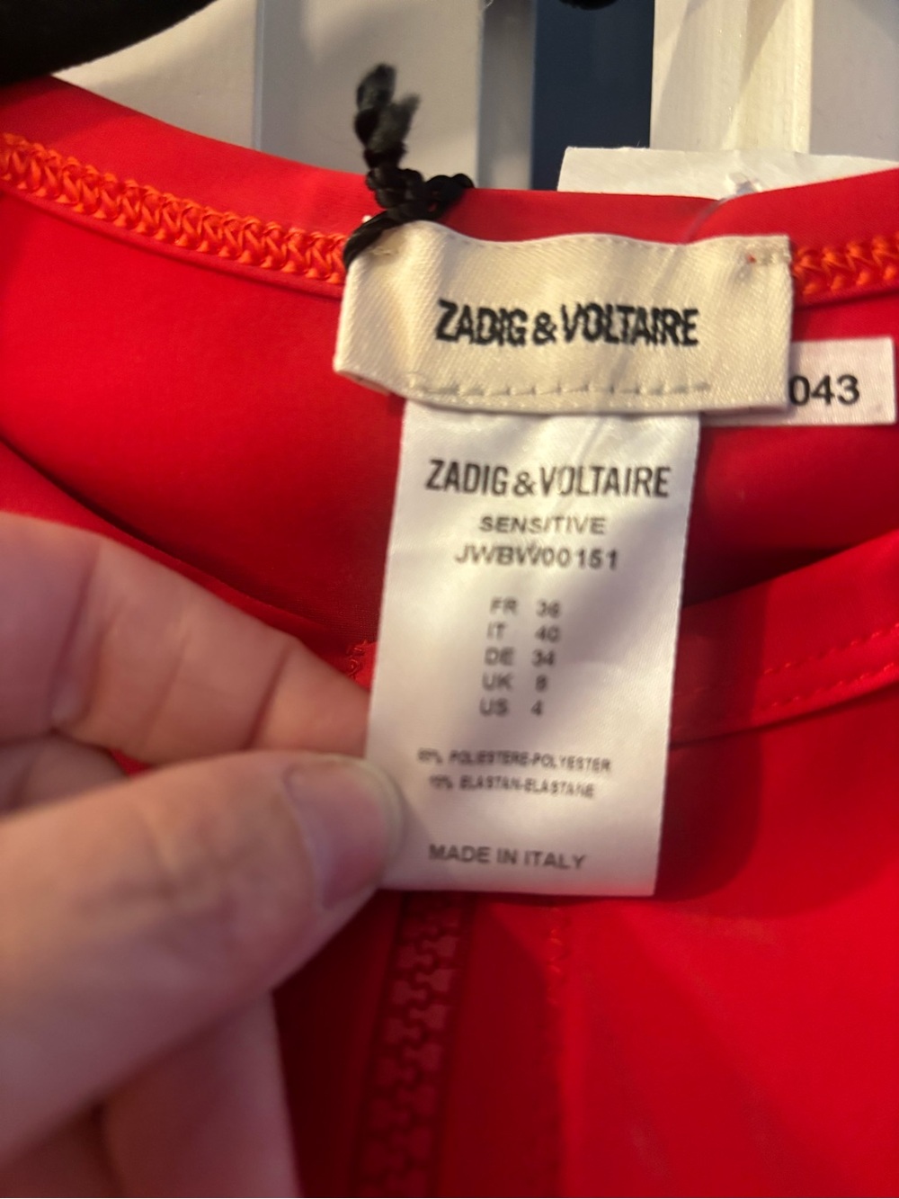 Zadig & Voltaire Red Long-Sleeve Zip-Front One-Piece Swimsuit - Picture 3 of 5